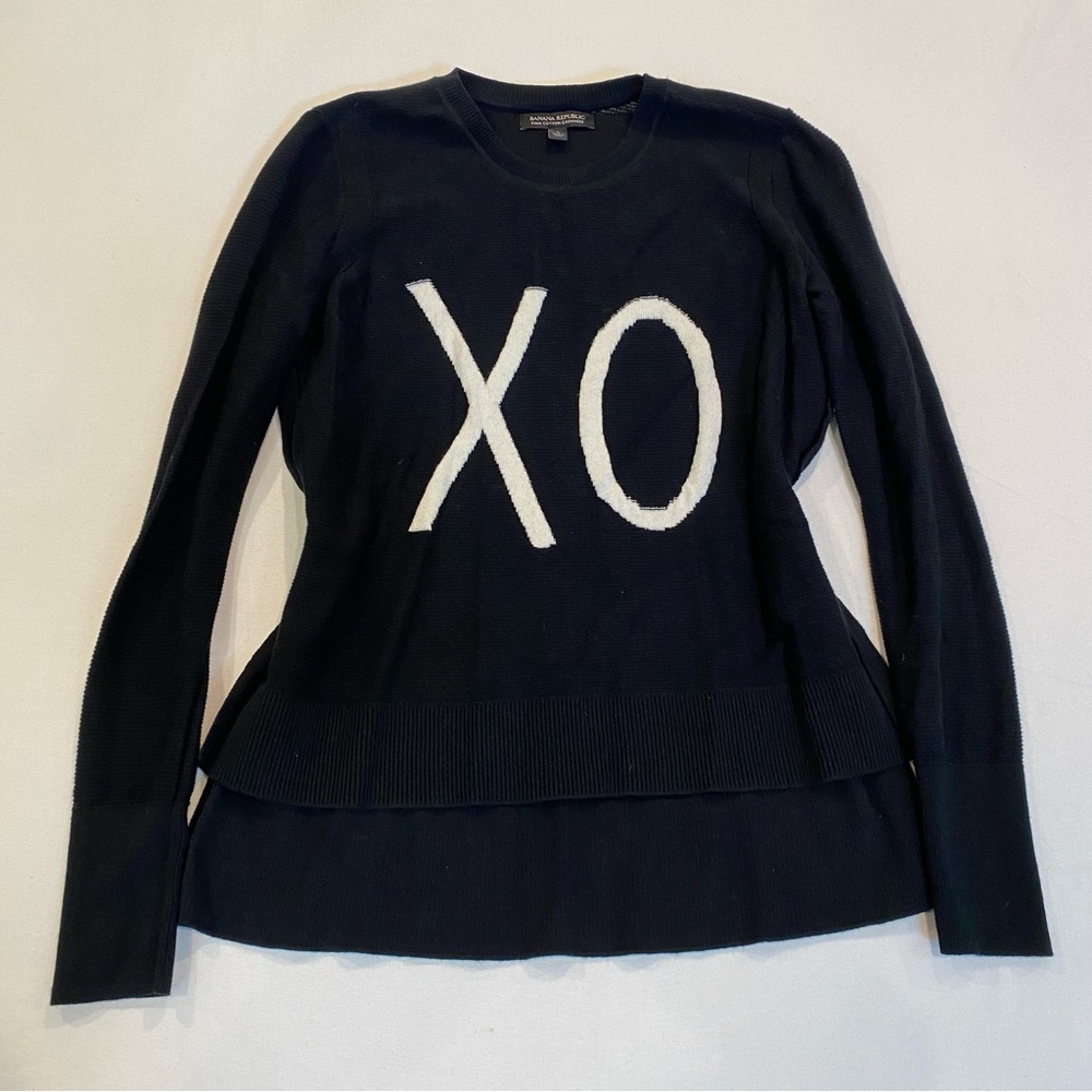 NWOT Banana Republic Black XO Crewneck Sweater, Cashmere-Cotton Blend, Oversized